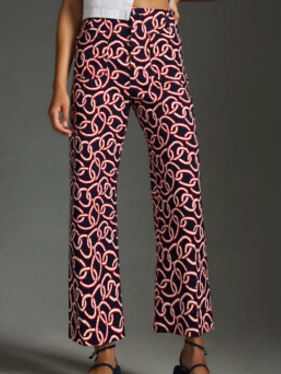 Anthropologie Pants - Anthropologie Maeve Navy, Red & White Chain-Print Pants Cropped Size 34